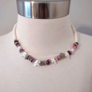 Puca Necklace Elephant Choker White Pink